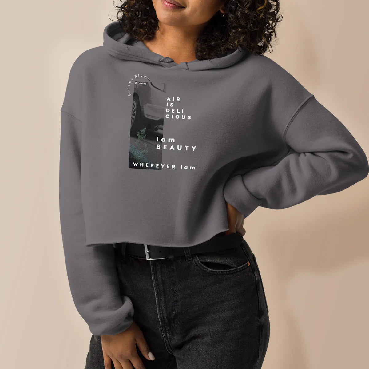 I am BEAUTY | Crop Hoodie with Raw Hem